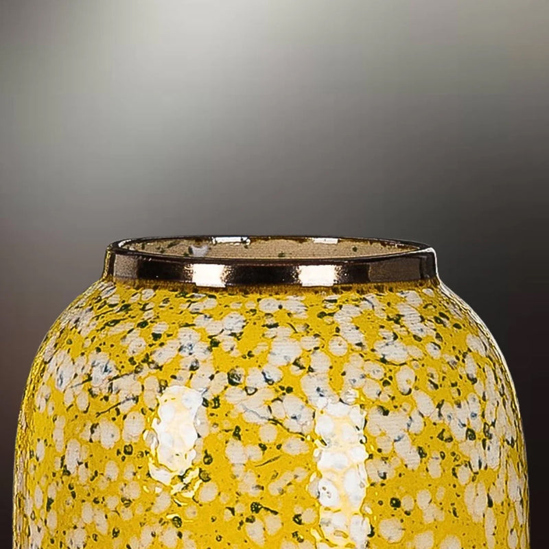 Large Ceramic Flower Vase Yellow with White Floral Design Elegant Home Decor