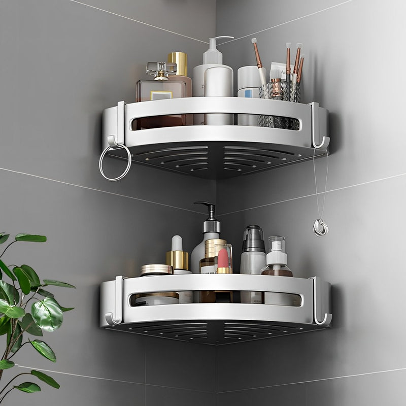 Bathroom Wall Mounted Triangular Aluminum Corner Shelf 24.5x24x6cm Silver