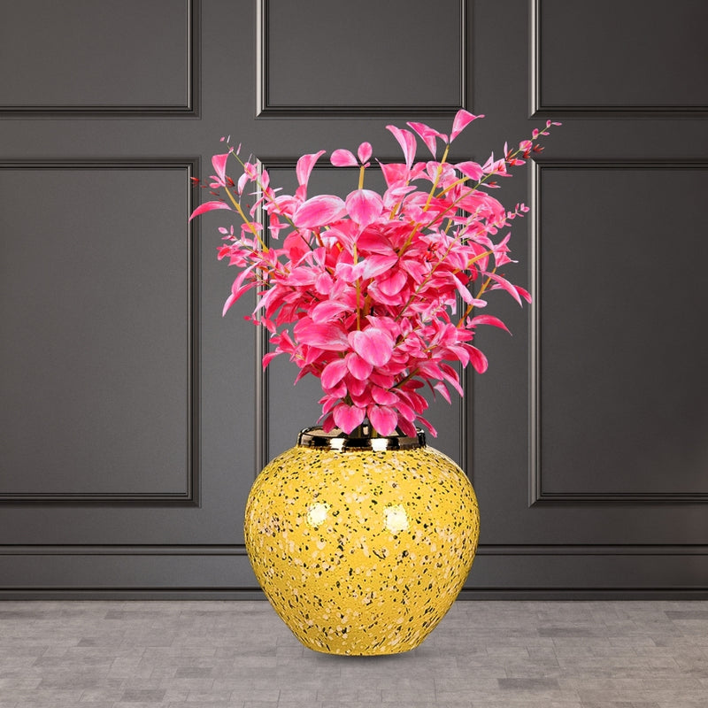 Small Yellow with White Ceramic Flower Vase Elegant Home Decor Display Piece