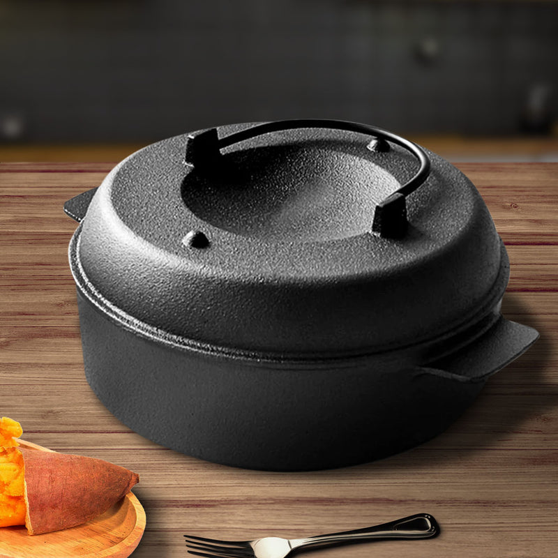 28cm Cast Iron Dutch Oven Pot Lid Pre-Seasoned Non-Stick Multipurpose Cooking