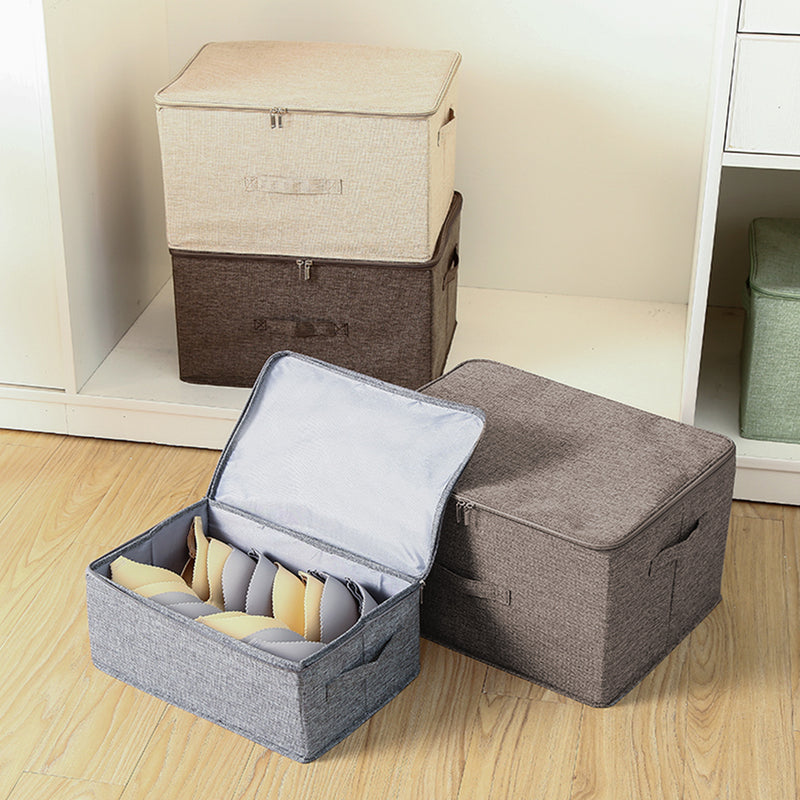 2X Large Foldable Storage Box 45cmx35cmx25cm Polyester Coffee Double Zipper