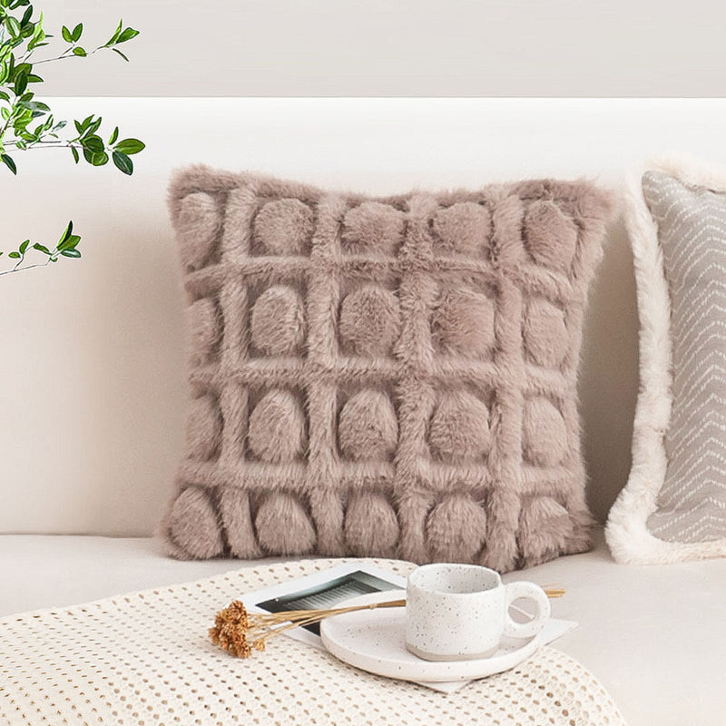 2X 45cm Beige Square Velvet Throw Pillow Plush Soft Modern Home Decor Cushion
