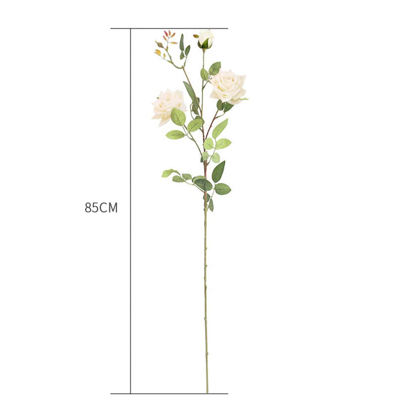 67cm Blue Glass Tall Floor Vase Gold Metal Accents 12pcs White Silk Flowers
