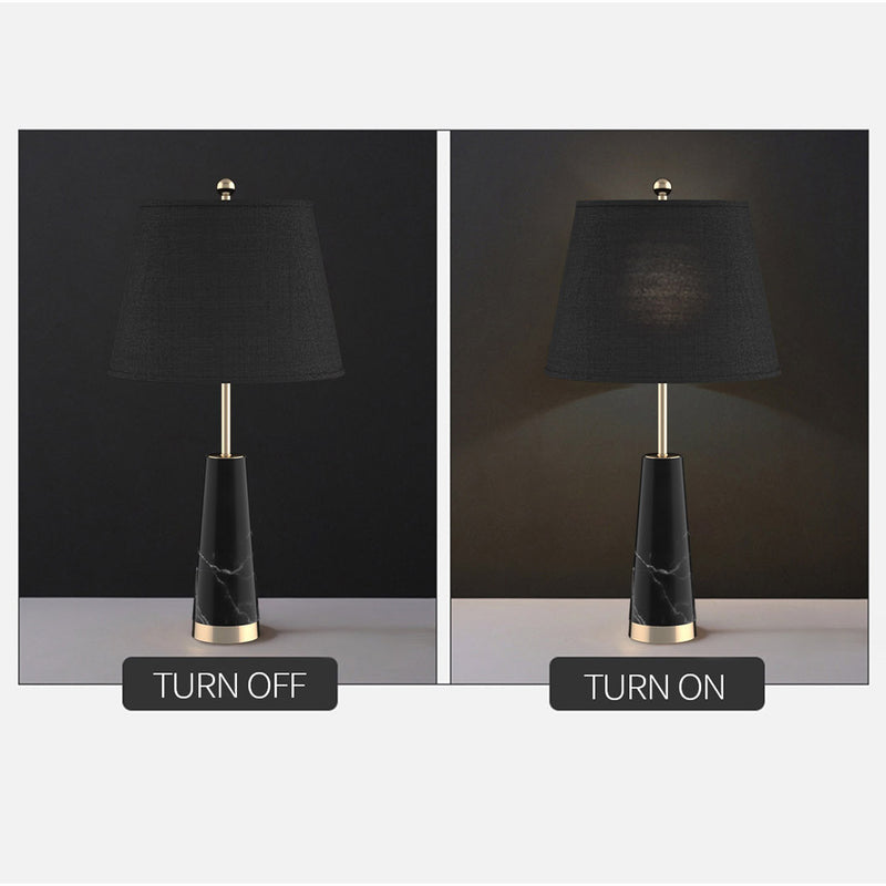 68cm Black Marble Bedside Table Lamp Drum Shade Cone Base