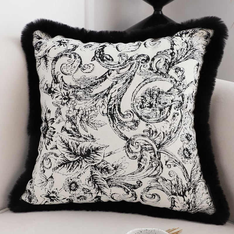 Floral Jacquard Woven Velvet Throw Pillow 45x45cm Multicolor Fringe