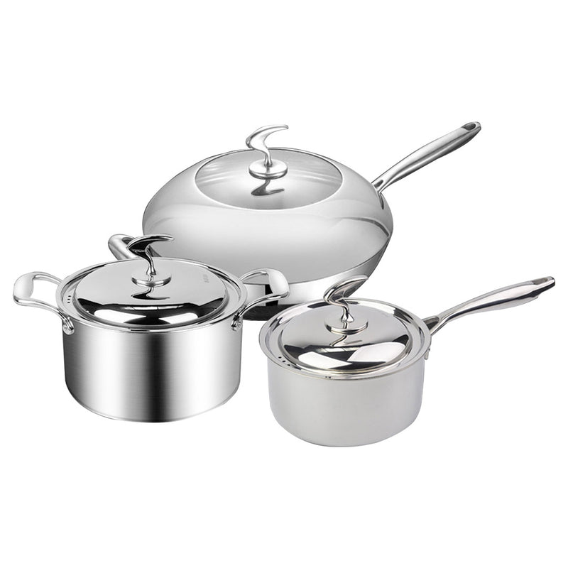 6 Piece Cookware Set Stainless Steel Fry Pan Milk Soup Pot with Lid Dishwasher Safe