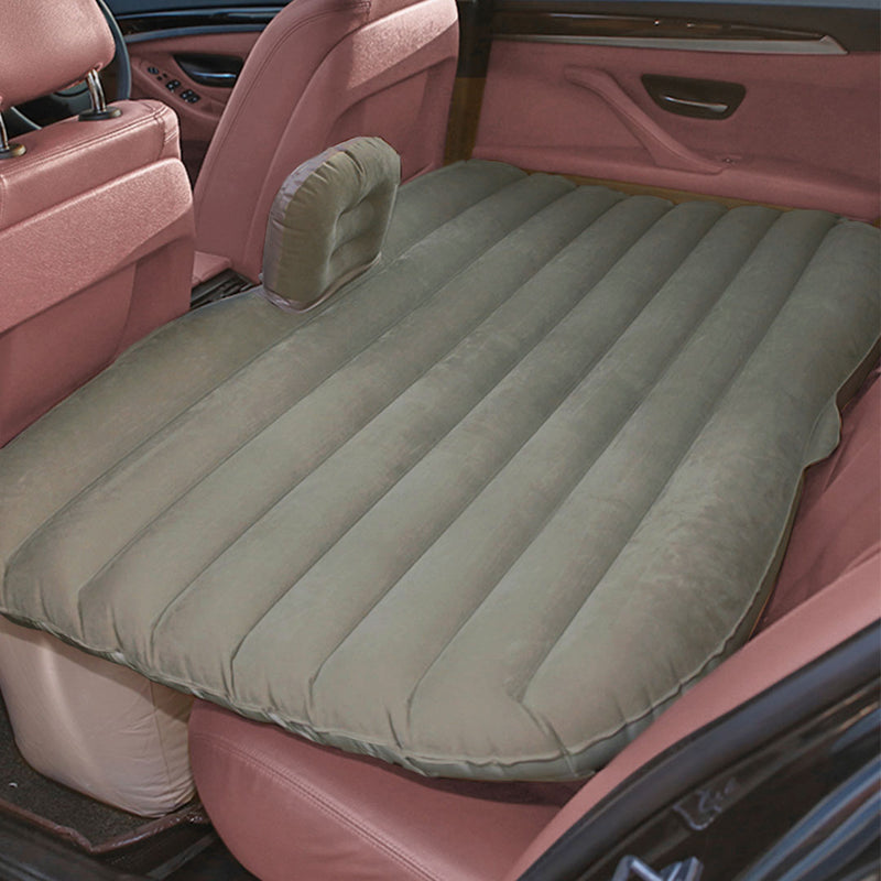 Grey Inflatable Car Mattress Camping 132x80x10cm Pvc Flocked 2X Pillows Pump