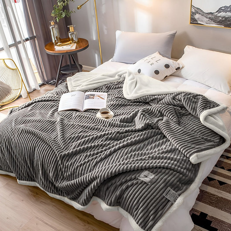 Grey Double Sided Flannel Blanket Warm Cozy Thick Fleece Bed Sofa Coverlet