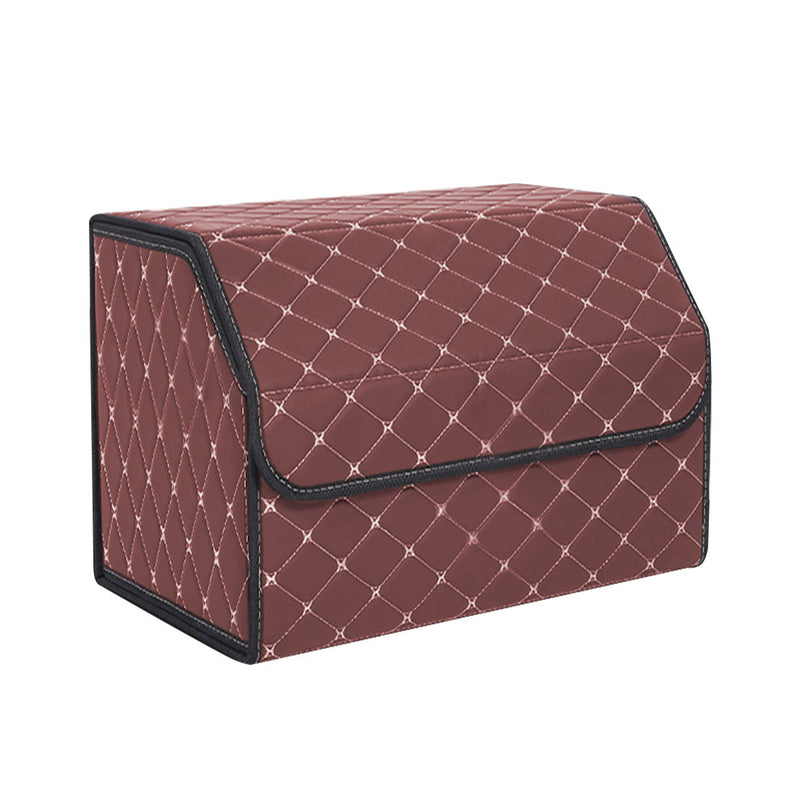 4X Leather Car Boot Organizer Medium Portable Foldable Storage Box Coffee Stitch