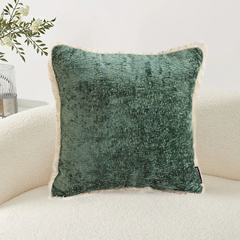 2X Throw Pillow Velvet Square 45cm Chenille Tassel Jade Green