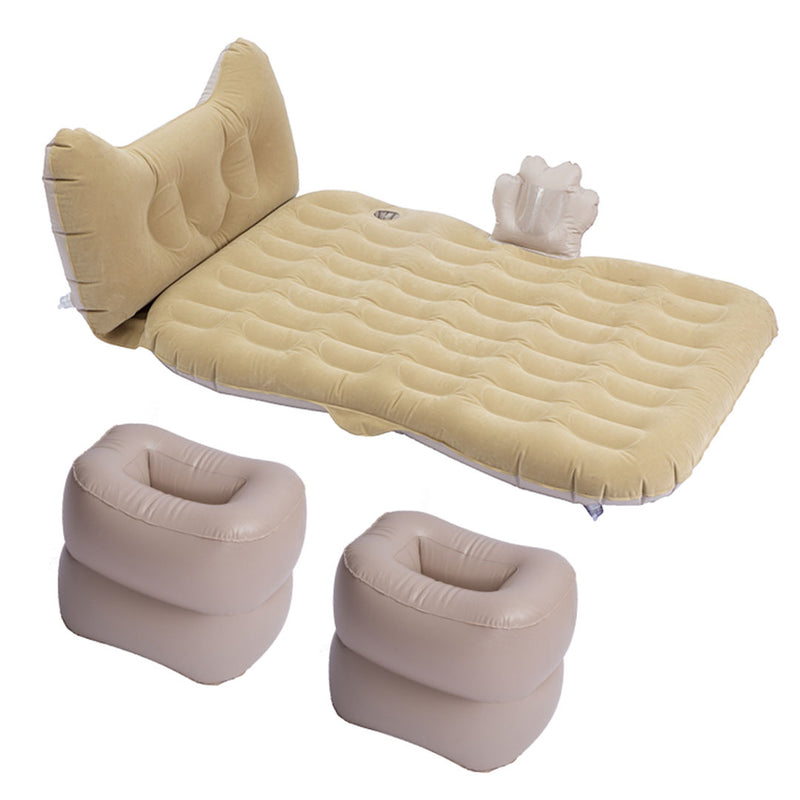 2X Beige Honeycomb Inflatable Car Mattress PVC Camping Travel Air Bed Kit
