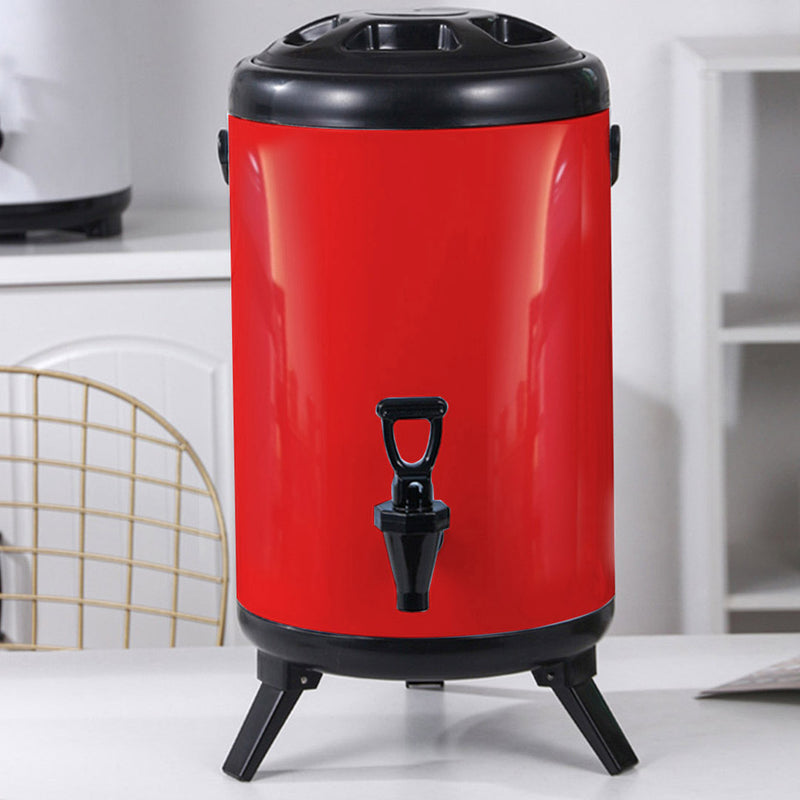 4X 8L Stainless Steel Insulated Hot Cold Milk Tea Dispenser With Faucet Red