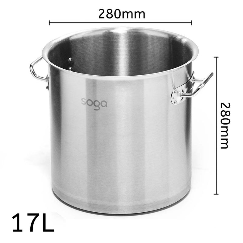 17L Commercial 18/10 Stainless Steel Stock Pot Thick Base Induction No Lid
