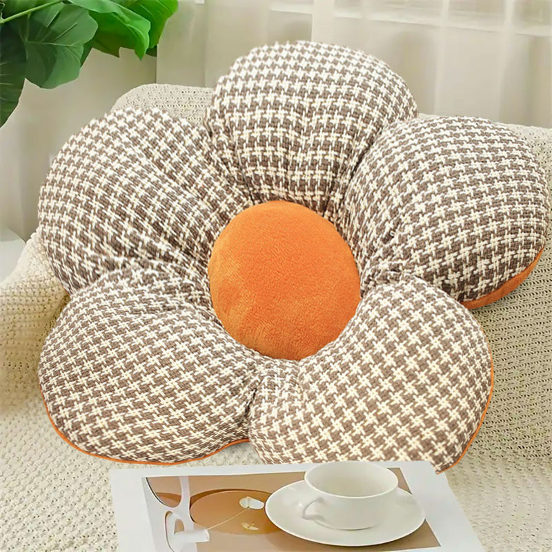 2X Orange Flower Seat Cushion 45cm PP Cotton Fabric Ergonomic Non Slip