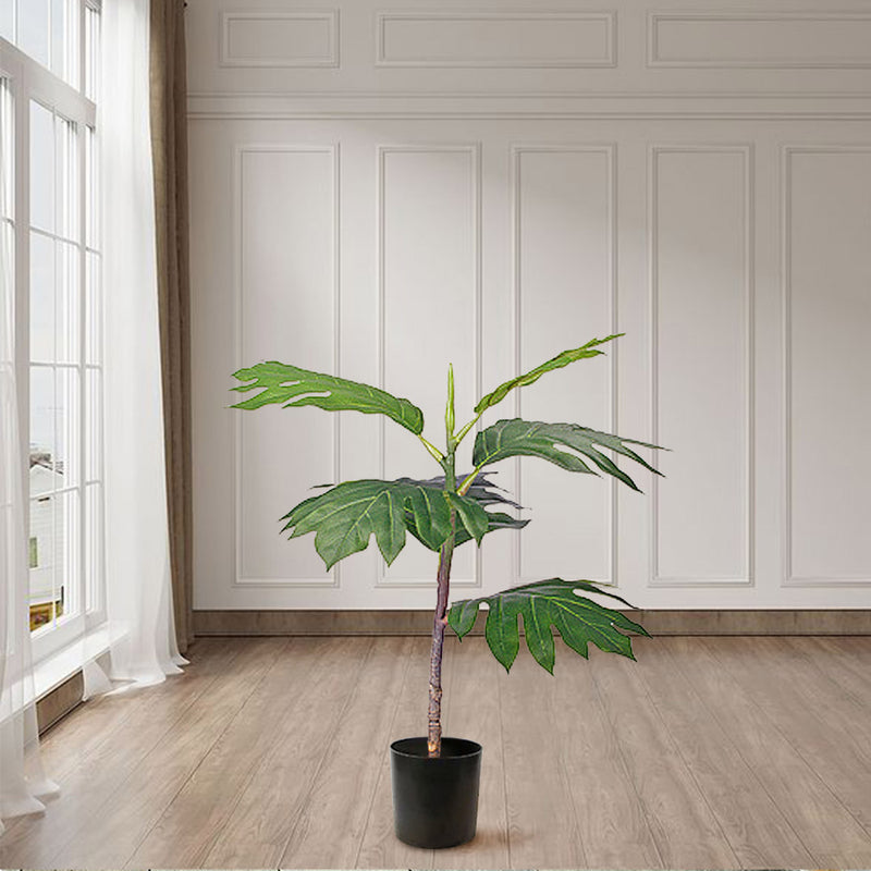 4X 60cm Artificial Philodendron Split Leaf Plant Plastic Green With Black Pot