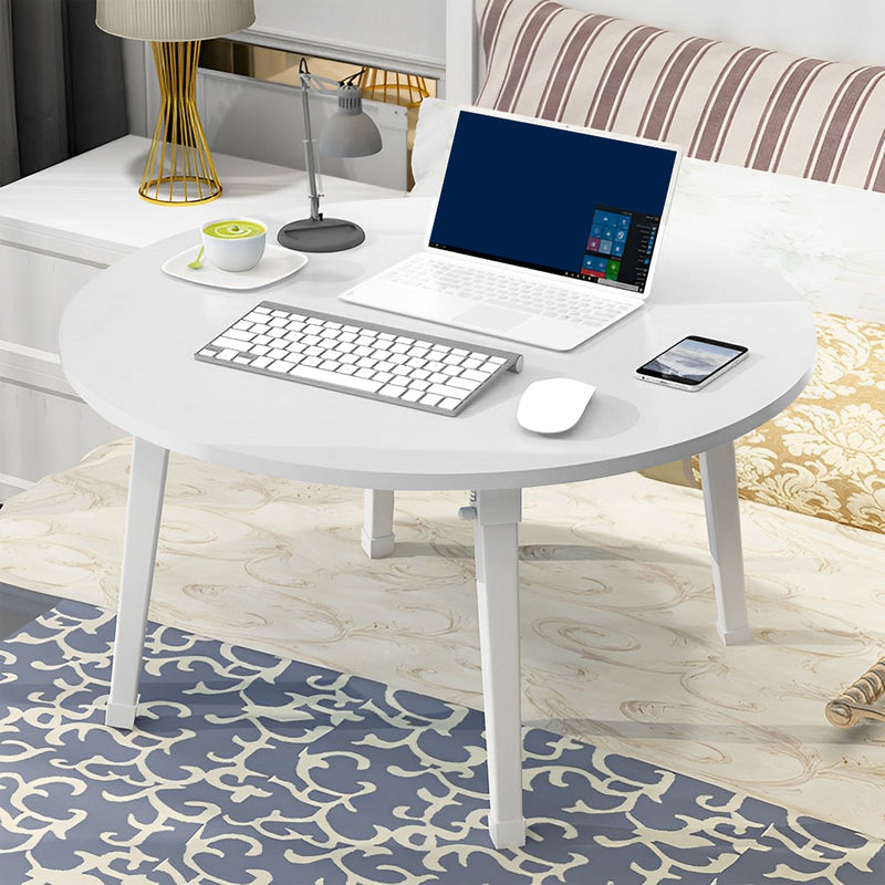 2X White Portable Floor Table Round 60cm Metal Particleboard Space Saver