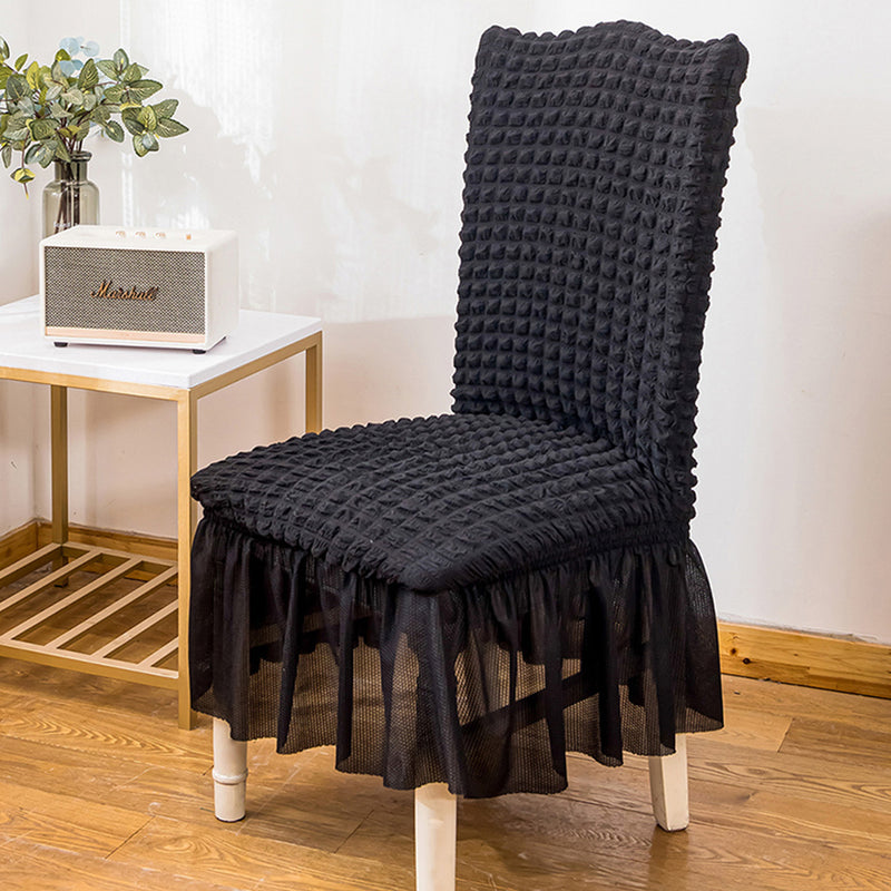2X Polyester Stretch Ruffle Chair Covers Fits Back 45 To 60 Cm Black