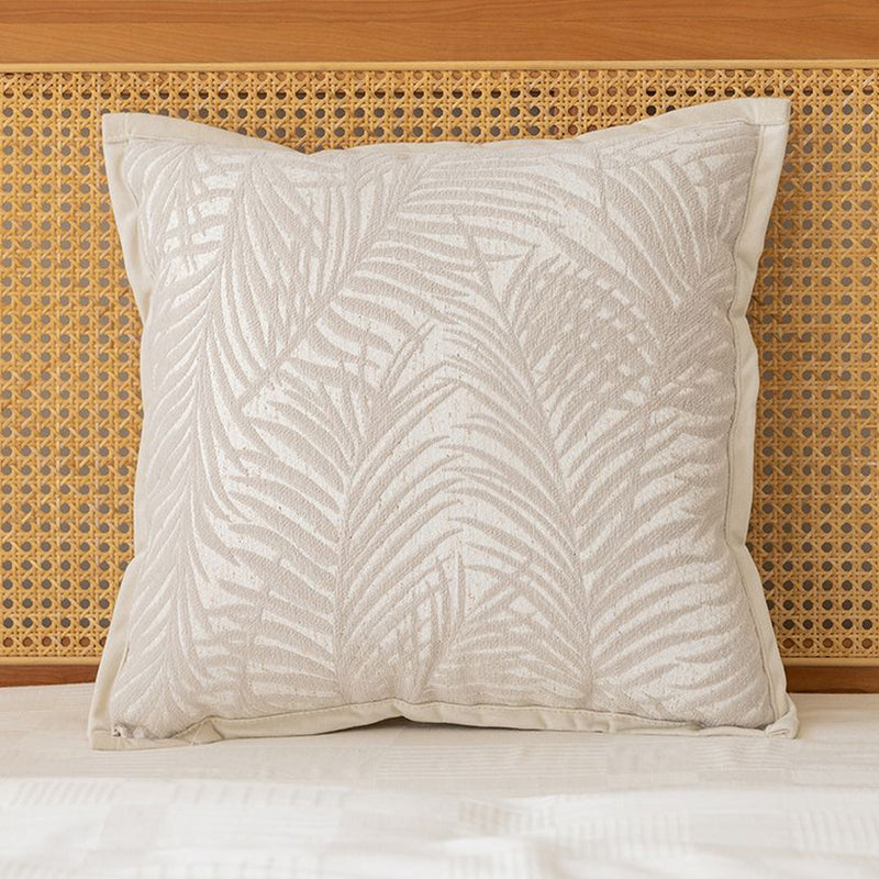 45cm Square Velvet Throw Pillow Palm Leaf Jacquard Texture Beige