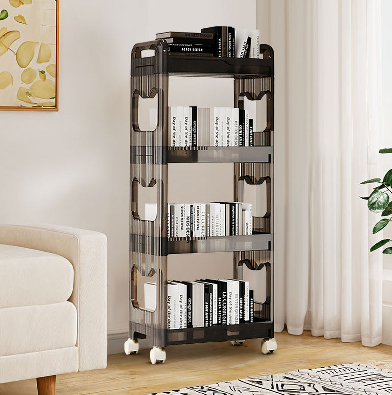 2X 3 Tier Black Plastic Bookshelf Cosmetic Storage Trolley 38x24x94cm Wheels