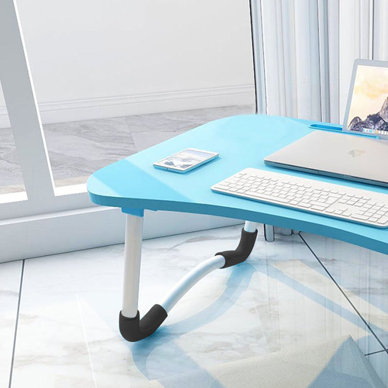 Adjustable Foldable Bed Laptop Table MDF Aluminum 60x40x28cm Blue Notebook Slot