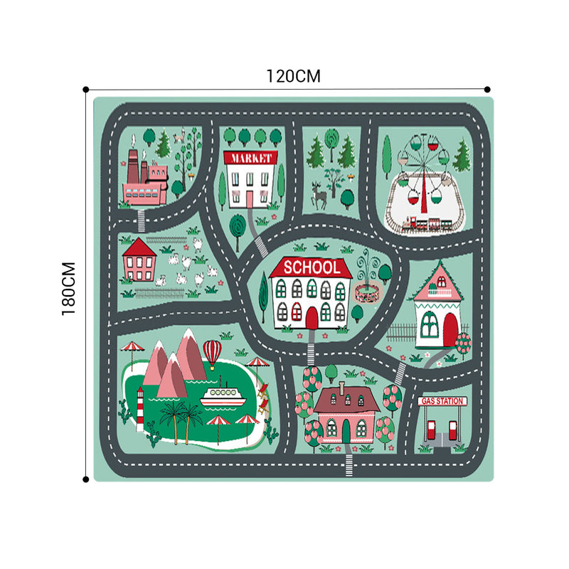 2X 120cm Kids Play Mat Educational Street Map Rug Soft Durable Multicolor