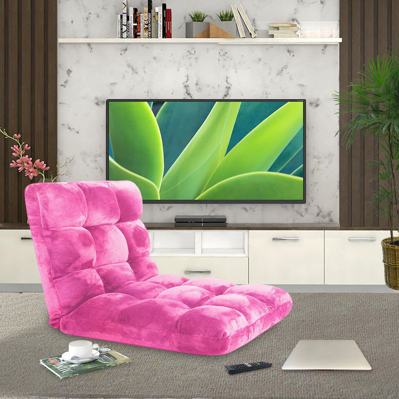 Floor Recliner Folding Lounge Sofa Plush Memory Foam Adjustable Light Pink