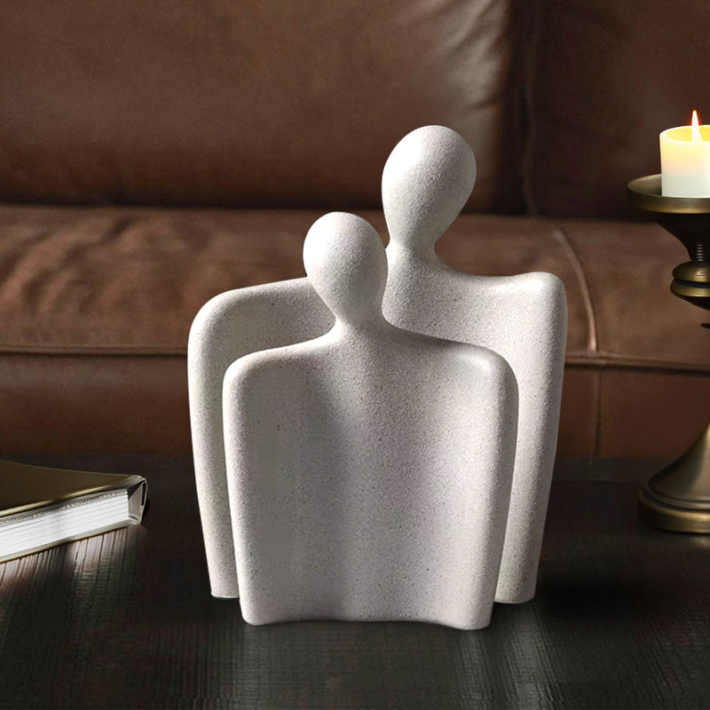 Set of 2 Abstract Human Figurine Sculptures Ceramic Matte Cream 25.5cm 21cm