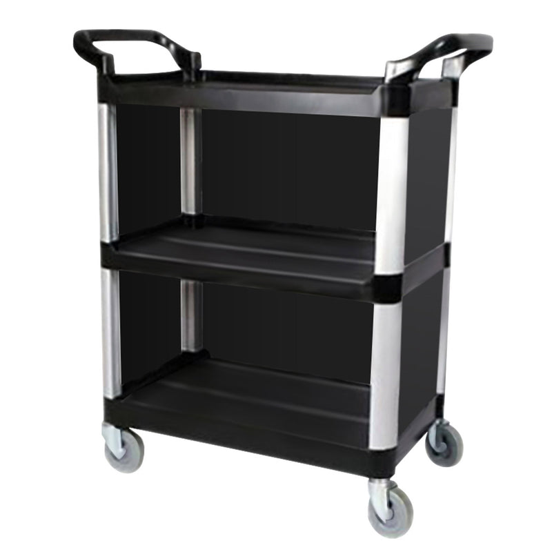 2X 3 Tier PVC Covered Food Trolley 950x500x960mm Black 4 In TPR Wheels