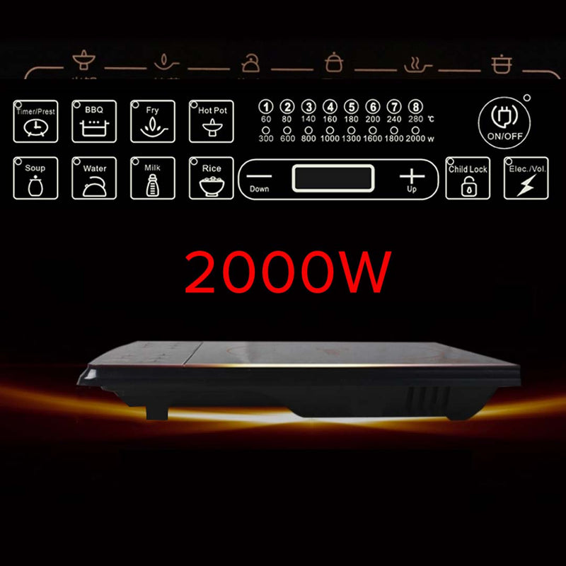 Portable Induction Cooktop 2000W 8 Level Glass Top Compact 35cm Fast Heating