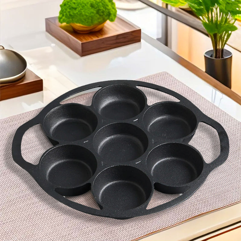 2X Cast Iron Takoyaki Fry Pan 32cm 7 Hole Nonstick Grill Mold Kitchen Tool