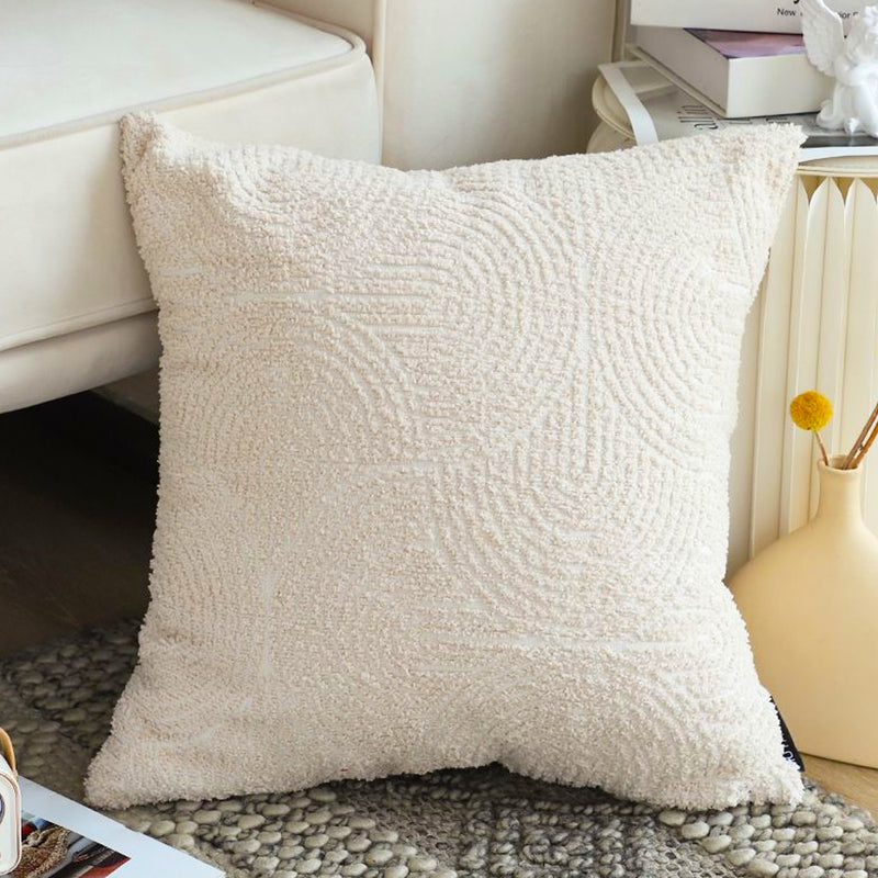 2X 45X45CM Velvet Sofa Cushion 15CM Thick 3D Raised Pattern Beige