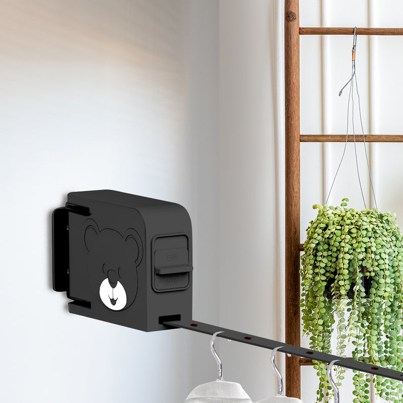Wall Mounted Retractable Clothesline Rack Aluminum Alloy Abs Tpu 160mm 20kg Black