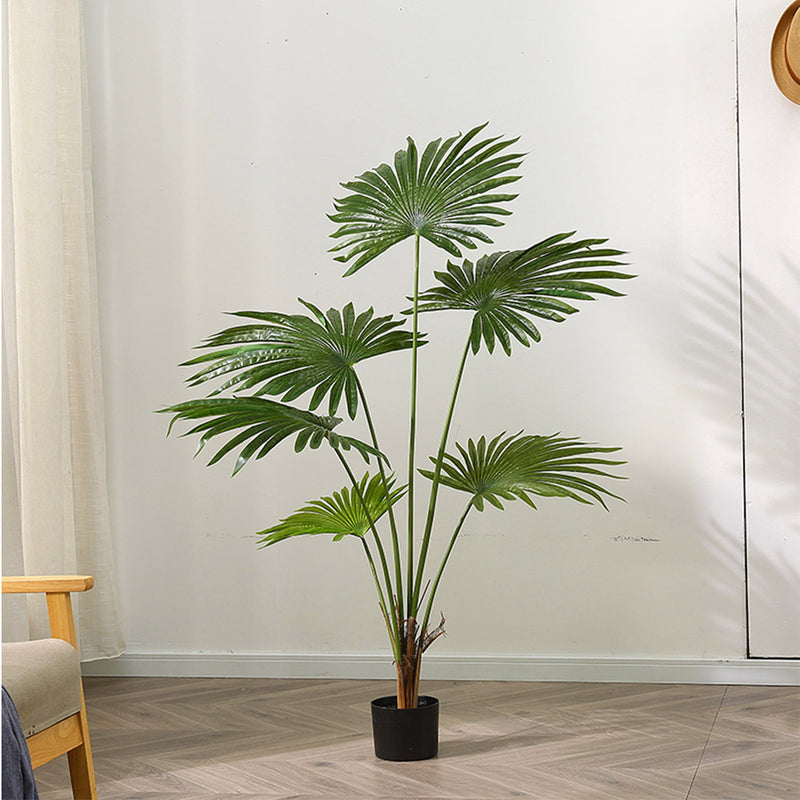Artificial Fan Palm Tree Polyethylene 120cm With Black Cement Pot Green