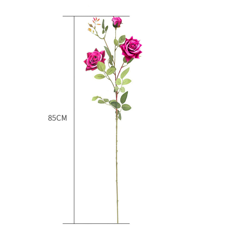 67cm Green Glass Floor Vase Gold Trim 12pcs Dark Pink Artificial Flowers