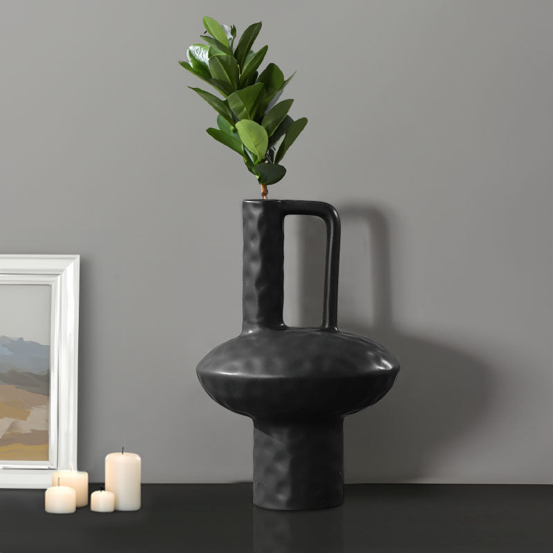 2X 20x30cm Black Ceramic Vase Contemporary Minimalist Ornament Home Decor