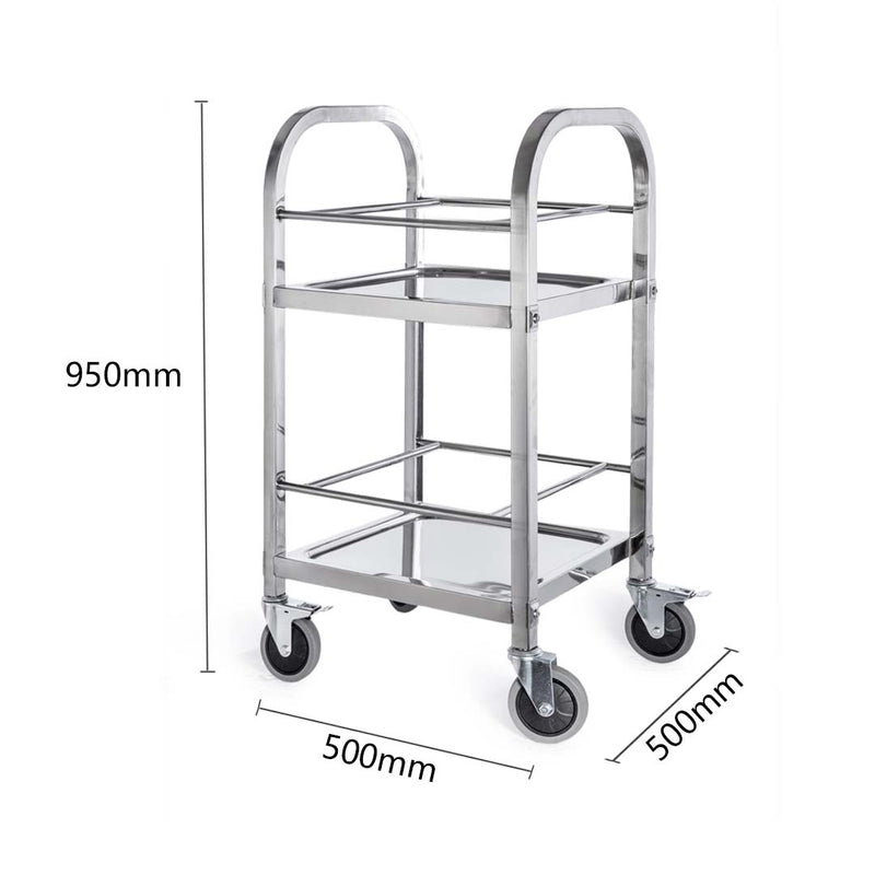 2 Tier 18/10 Stainless Steel Utility Service Cart 500x500x950 Locking Wheels