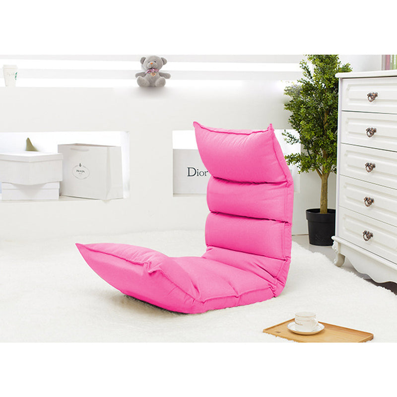 2X Foldable Suede Floor Recliner Chairs 130 x 53 x 13cm 5 Position Pink