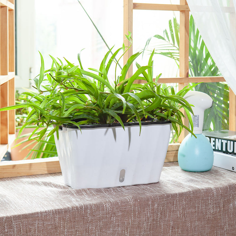 Small 35cm White Rectangular Plastic Planter Pot With Holder And Drainage