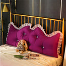 120cm Burgundy Princess Headboard Pillow Backrest with Ruffle Lace Decor