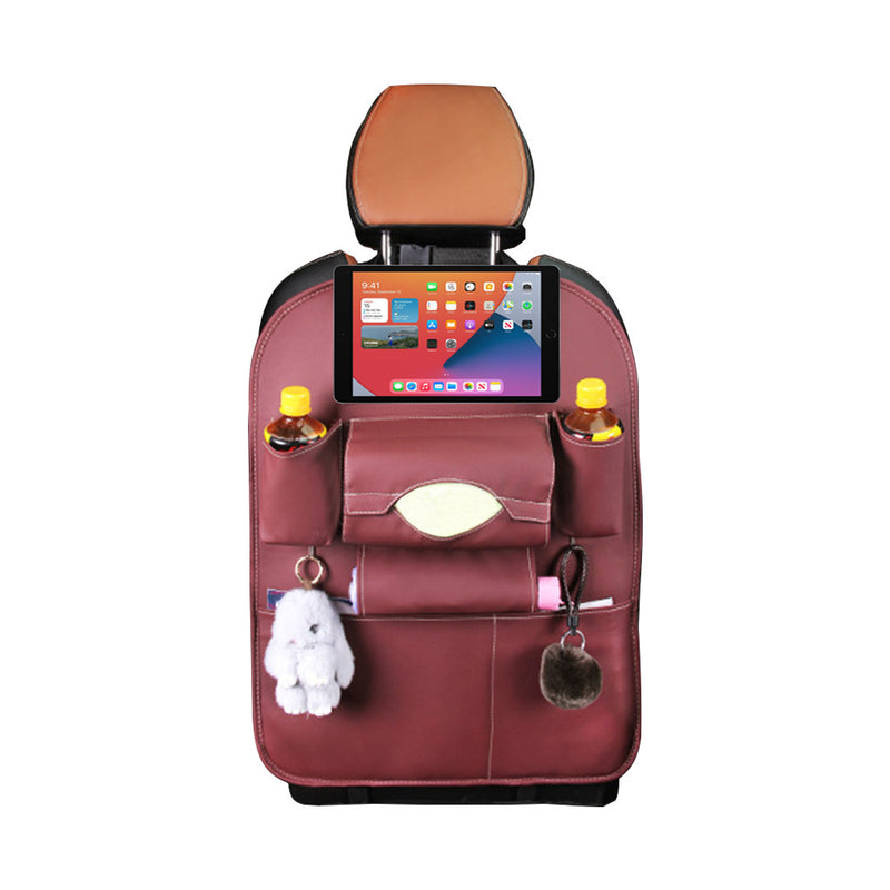 Pvc Leather Car Backseat Organizer 50 x 65cm 7 Compartments Tablet 2 Bottle Red