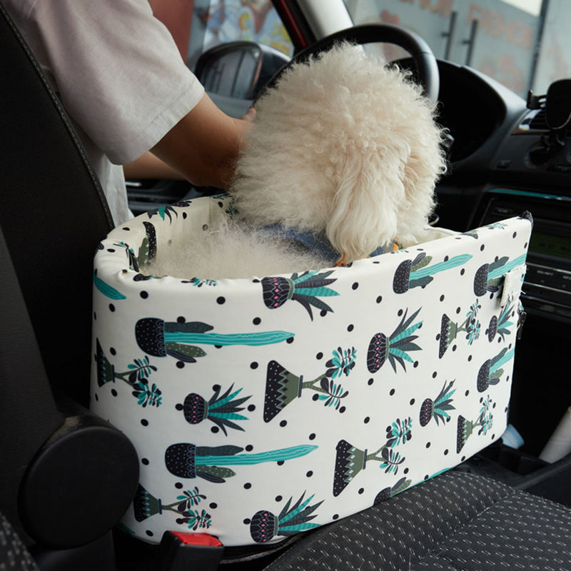 2X Car Console Pet Bed Portable Suede Waterproof 42x23x24cm White Botanical