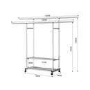 Stainless Steel Clothes Rack 200cm Floor-Standing With Wheels Portable Durable