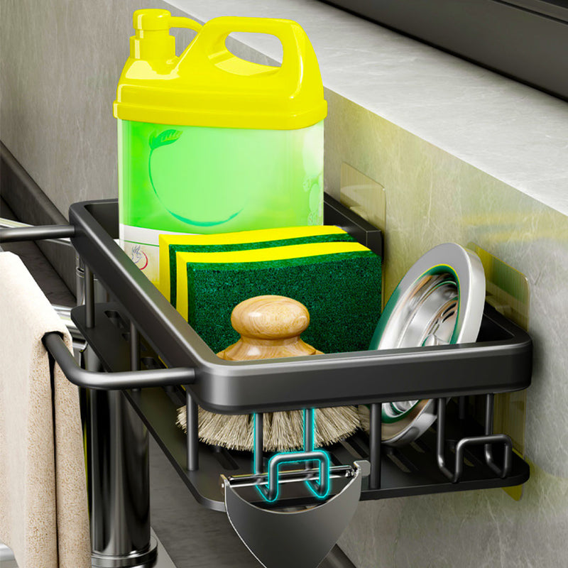2X 34cm Aluminum Kitchen Sink Storage Rack Black Adhesive Space Saving