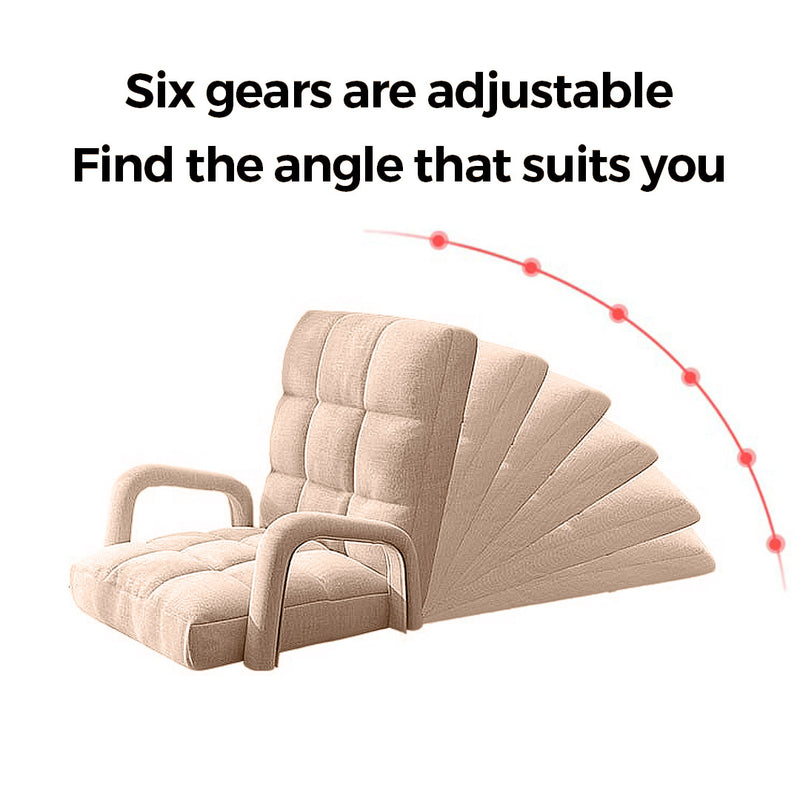2X Foldable Adjustable Floor Recliner Linen 135x58x20cm Khaki Armrest