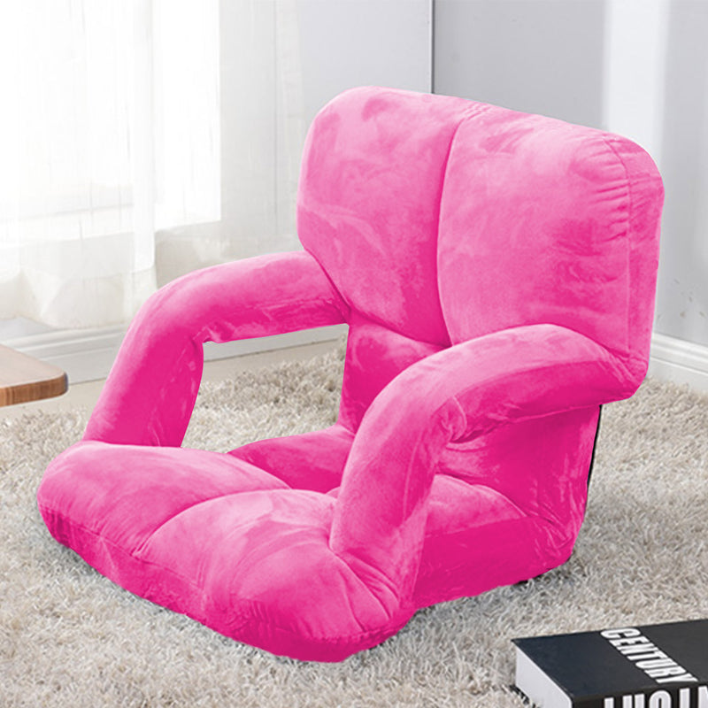Foldable Flannel Floor Recliner Chair 95 x 55 x 14cm 5 Position Pink Armrest