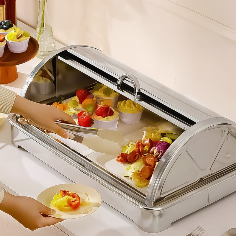 59x38.5x14cm Ceramic Chafing Dish Stainless Steel Stand Silver