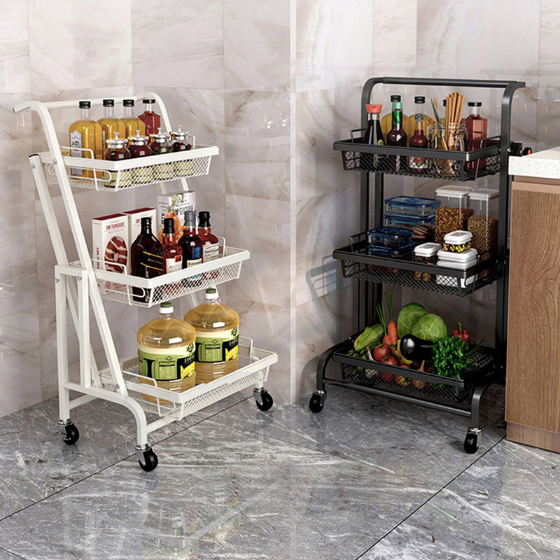 2X 3 Tier Carbon Steel Kitchen Cart Mesh Shelves Adjustable Black Wheels