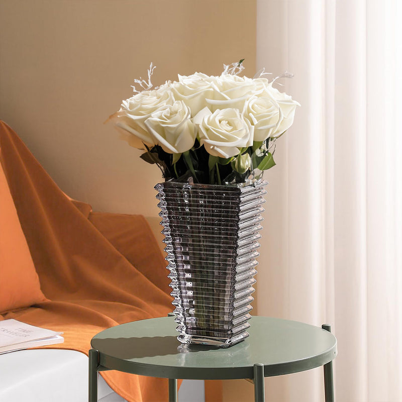 22cm Tall Glass Vase Grey Hand Blown Modern Slender Home Decor
