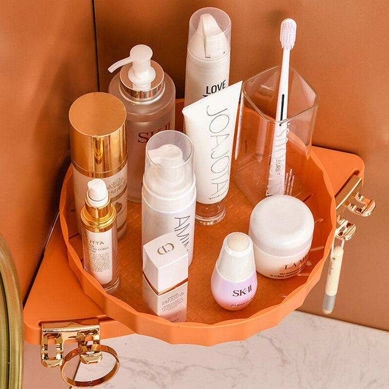 360 Degree Rotating Plastic Corner Bathroom Organizer Adhesive Orange