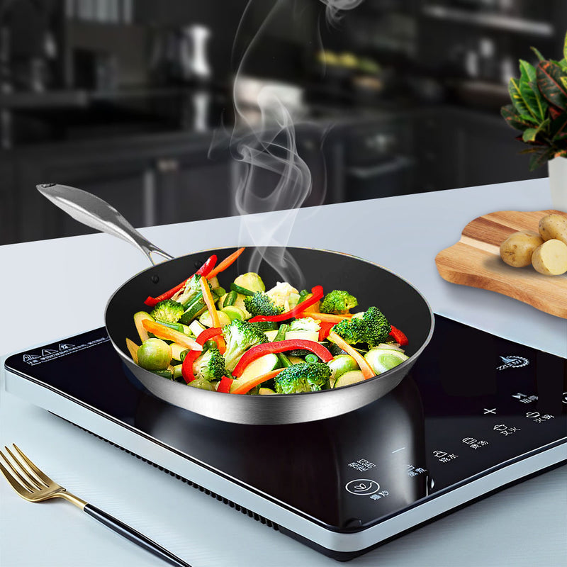Stainless Steel Fry Pan Set 24cm 34cm Induction Non Stick Interior Heat Resistant